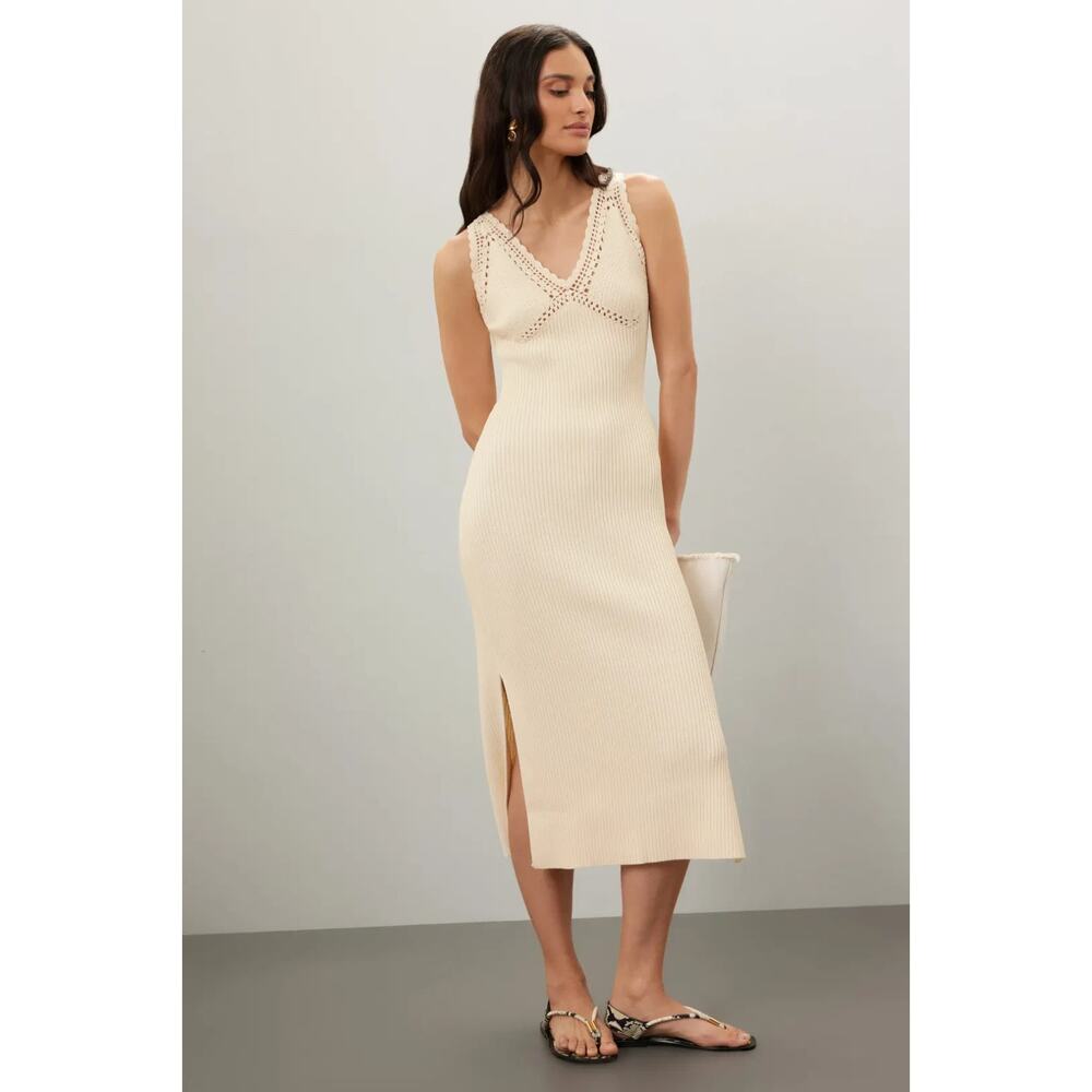 Derek Lam White Crochet Midi Dress Coastal Embroidered Designer M, Rt. $330